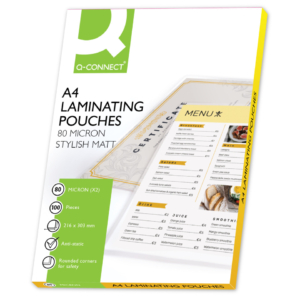 Pouches A4 per plastificatrici Q-Connect 216x303 mm opache 80µm - KF24057 (conf.100)
