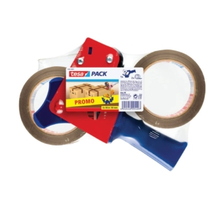 Dispenser per nastri adesivi tesa PROMOPACK tendinastro Rosso/blu + 2 nastri Avana