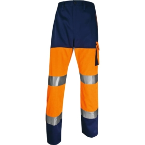 Pantaloni da lavoro Delta Plus ad alta visibilità catarifrangenti - classe 2 - 5 tasche - Argento- Arancio fluo- Blu - M