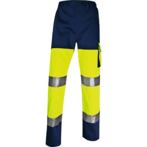 Pantaloni da lavoro Delta Plus ad alta visibilità catarifrangenti - classe 2 - 5 tasche - Argento Giallo fluo- Blu - L