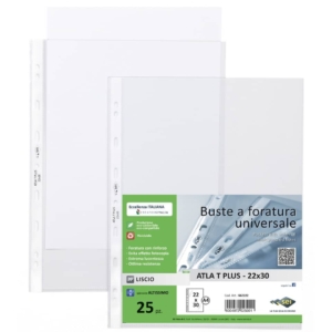 Buste a foratura universale A4 lisce Sei Rota Atla T-Plus Trasparenti (conf.25)