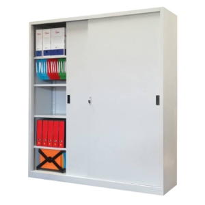 Armadio alto metallico KUBO Bertesi ante scorrevoli 2 vani/8 ripiani 180x45x200 cm Grigio