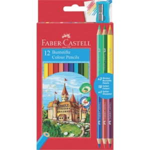 Matite colorate Faber-Castell Eco Il Castello - 110312 - Ømina 3,0 mm - (conf.12 + 3 Bicolor)