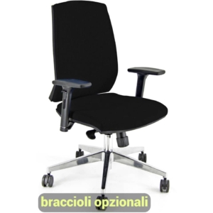 Sedia ufficio girevole Unisit Giulia con base in alluminio - Braccioli opzionali - Rivestimento Eco Nero