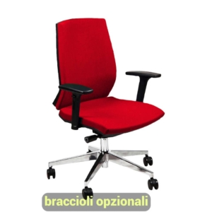 Sedia ufficio girevole Unisit Giulia con base in alluminio - Braccioli opzionali - Rivestimento Eco Rosso