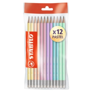 Lapis HB - Matite in grafite Stabilo Swano Pastel - colori fusto Assortito con gommino F52269 (ecopack 12 pezzi)