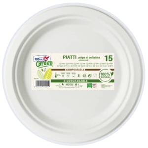 Piatti pizza in polpa di cellulosa Dopla Green Ø 320 mm - conf. 15 pz - 07752
