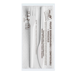 Set forchetta + coltello + tovagliolo Dopla Bis ESTABIO - 33x33 cm 2 veli - conf 100 pezzi - 3907