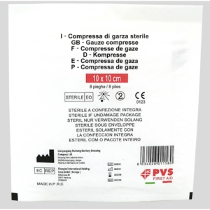 Busta di garza compressa sterile - 10x10 cm a 8 pieghe PVS bianco GAZ111