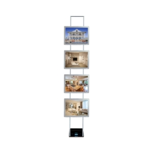 Espositore da terra autoportante Tecnostyl Kit LEDMAG + trasformatore - 4 cornici specchiate A3