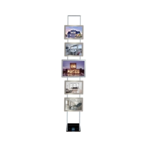 Espositore da terra autoportante Tecnostyl Kit LEDMAG + trasformatore - 4 cornici A4 +1 A3 specchiate