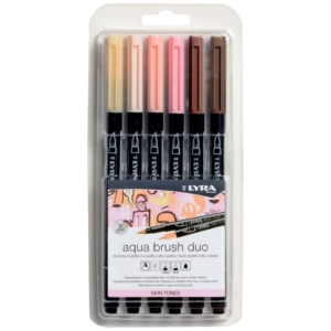 Pennarelli AQUA BRUSH DUO astuccio appendibile Lyra colori skin tones - Doppia punta (conf.6)