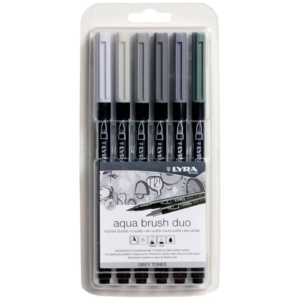 Pennarelli AQUA BRUSH DUO Set 6 pennarelli confezione appendibile Lyra colori grey set - L6521063