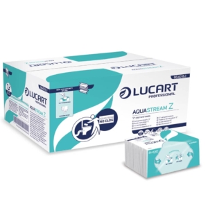 Asciugamano 2 veli Aquastream piegato a "Z'' - pacchetti Lucart Professional - 864018J (conf.15 fascette 242 foglietti cad.)