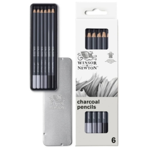 Scatola in metallo da 6 matite in carboncino Winsor&Newton Nero