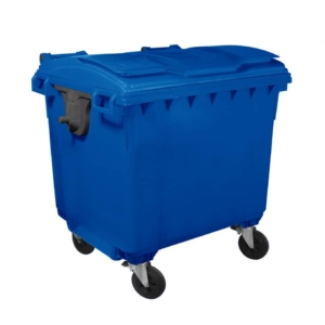 Cassonetto portarifiuti carrellato 1100 litri con coperchio piano e maniglie a labbro Mobil Plastic Blu - 1/1100/5-BLB