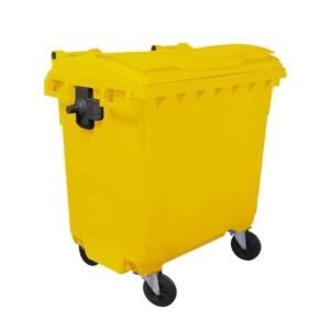 Cassonetto portarifiuti carrellato 770 litri con coperchio piano e maniglie a labbro Mobil Plastic Giallo