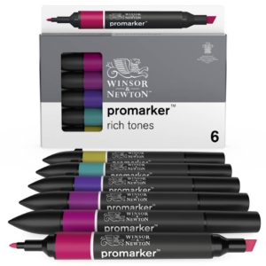 Pennarelli Promarker doppia punta fine-larga Winsor&Newton - Assortiti colori forti (set da 6 pezzi)