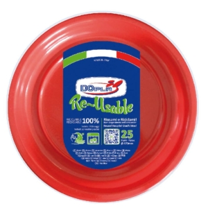 Piatti frutta Rosso in polistirene h.18 mm Dopla Reusable Ø170 mm (12 conf. da 25 piatti cad.)