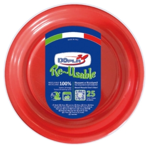 Piatti piani Rosso in polistirene h.19 mm Dopla Reusable Ø220 mm (8 conf. da 25 pezzi cad.)