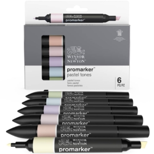 Pennarelli Promarker doppia punta fine-larga Winsor&Newton - Assortiti colori pastello (set da 6 pezzi)