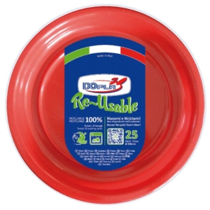 Piatti fondi Rosso in polistirene h.32 mm Dopla Reusable Ø205 mm (6 conf. da 25 pezzi cad.)