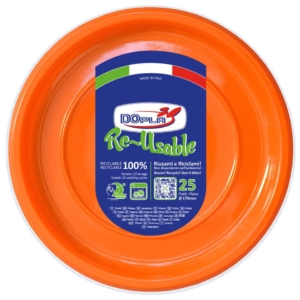 Piatti frutta Arancioni in polistirene h.18 mm Dopla Reusable Ø170 mm - 11742 (conf.25)