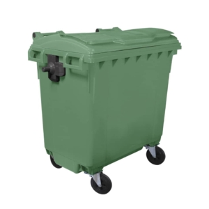 Cassonetto portarifiuti carrellato 770 litri con coperchio piano e maniglie a labbro Mobil Plastic Verde - 1/770/5-VEB