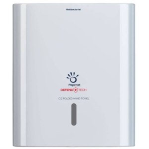 Dispenser antibatterico con adattatore Papernet Defend Tech per asciugamani piegati a C e Z Bianco - 33,6x30x14,5 cm