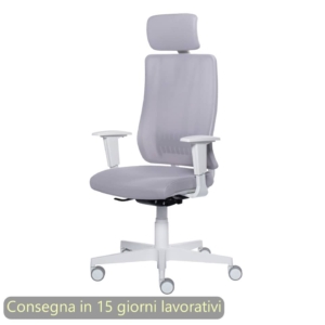 Poltrona semi-direzionale Liberty Syncro Seditaly scocca Bianca tessuto ignifugo con poggiatesta Grigio chiaro