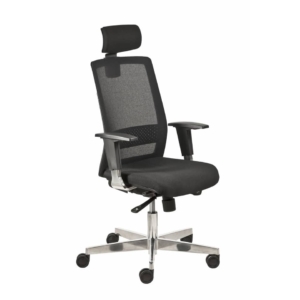 Poltrona semi-direzionale Olimpia Syncro Seditaly tessuto ignifugo Nero base alluminio con poggiatesta- OLGPT18AGB833