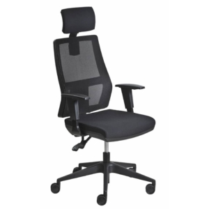 Poltrona semi-direzionale Seditaly Unica Back-system tessuto ignifugo Nero - braccioli regolabili e poggiatesta