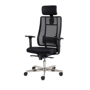 Poltrona semi-direzionale Liberty Syncro Seditaly tessuto ignifugo Nero base alluminio con poggiatesta LTGPS18EGB1R1