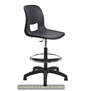 Sgabello tecnico Vera 60 con scocca in PP Nero Seditaly alto con poggiapiedi regolabile - VRD0F5Q60PP01