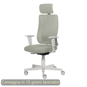 Poltrona semi-direzionale Liberty Syncro Seditaly scocca Bianca tessuto ignifugo con poggiatesta écru - L2GPS1TDGDM24