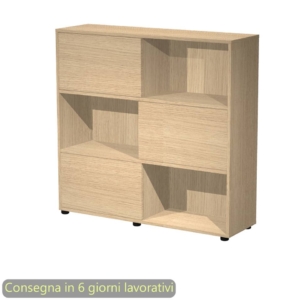 Libreria media Tetris 3 ripiani con ante scorrevoli 120x35xh.116,2 cm Artexport Rovere - 17065/CC
