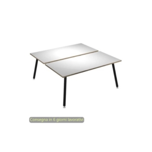 Scrivania bench doppia piano Bianco 140x166xh.74,4 cm gamba metallo tubolare Nero opaco Skinny Metal 6402B-DJA-3C-AQ