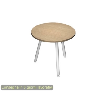 Tavolo riunione rotondo Skinny Metal Ø80xh.74,4 cm con 3 gambe metalliche Bianche Artexport piano Rovere - 6408-DJA-C-AN