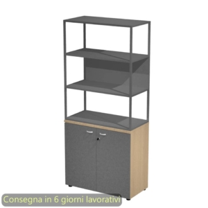 Armadio Rovere ante Antracite con libreria media metallica Antracite - ripiani Antracite 90x46xh.204 cm Artexport Blade