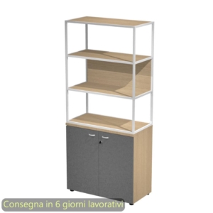 Armadio Rovere ante Antracite con libreria media metallica Bianca - ripiani Rovere 90x46xh.204 cm Artexport Blade