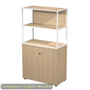 Armadio basso Rovere ante Rovere con libreria metallica Bianca - ripiani Rovere 90x46xh.165 cm Artexport Blade