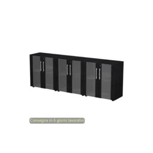 Composizione tre armadi bassi con ante vetro/mel. 242,8x43xh.81,4 cm Flora Artexport Nero venato frassino