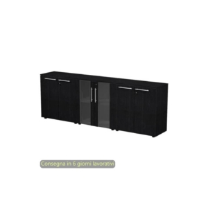 Composizione tre armadi bassi 2 ante vetro 242,8x43xh.81,4 cm Flora Artexport Nero venato frassino - 930T-67x2-68/8