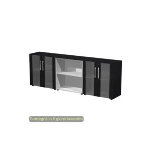 Composizione tre armadi bassi due coppie di ante vetro 242,8x43xh.81,4 cm Flora Artexport Nero venato frassino