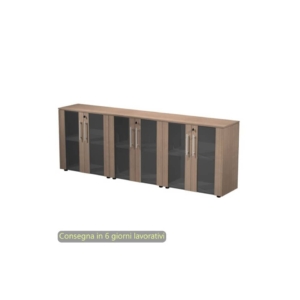 Composizione tre armadi bassi con ante vetro/mel. 242,8x43xh.81,4 cm Flora Artexport Noce arabis - 930T-68x3/K