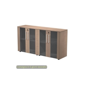 Coppia armadi bassi ante vetro-melaminico con serratura 162,8x43xh.81,4 cm Flora Artexport Noce arabis - 930C-68x2/K
