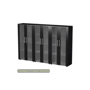 Composizione 3 mobili medi con ante vetro/melam. 162,8x43xh.158,2 cm Flora Artexport Nero venato frassino