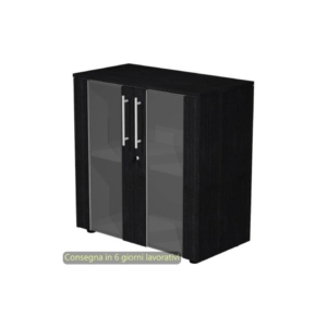 Armadio basso con ante vetro-melaminico con serratura 82,8x43xh.81,4 cm Flora Artexport Nero venato frassino