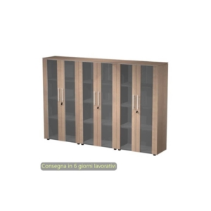 Composizione 3 mobili medi con ante vetro/melam. 162,8x43xh.158,2 cm Flora Artexport Noce arabis - 937T-74x3/K