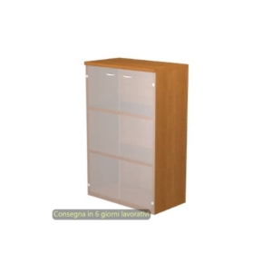 Mobile medio con ante in vetro satinato 80x35xh.120 cm 2 ripiani Presto Artexport Noce chiaro - 035-69G/4